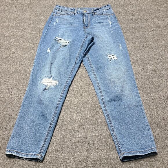 Womens Jeans 11 High Rise Blue Distressed Grunge Denim Pants Rips Holes - Picture 1 of 8